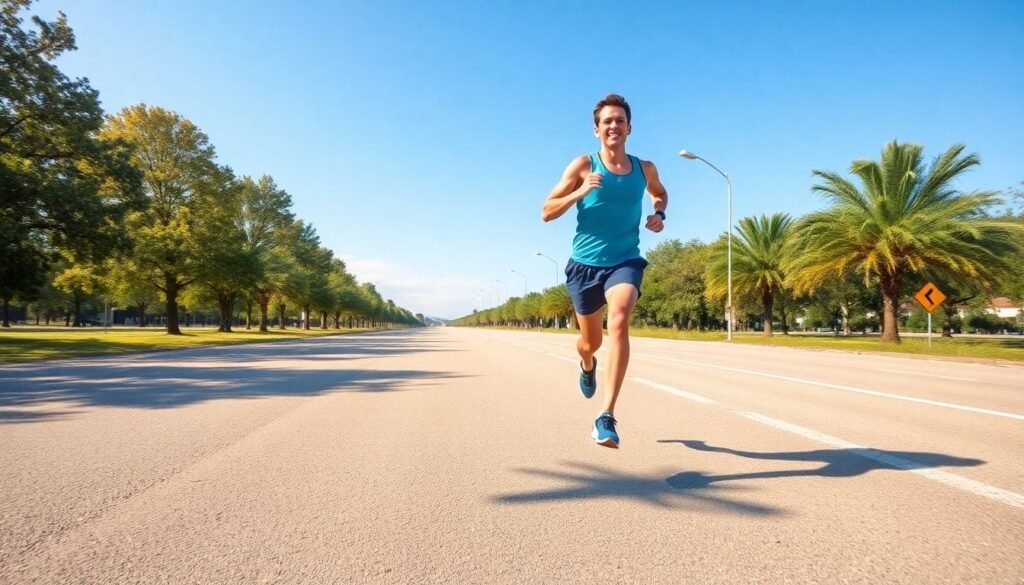 Beginner runner enjoying a sunny marathon run.